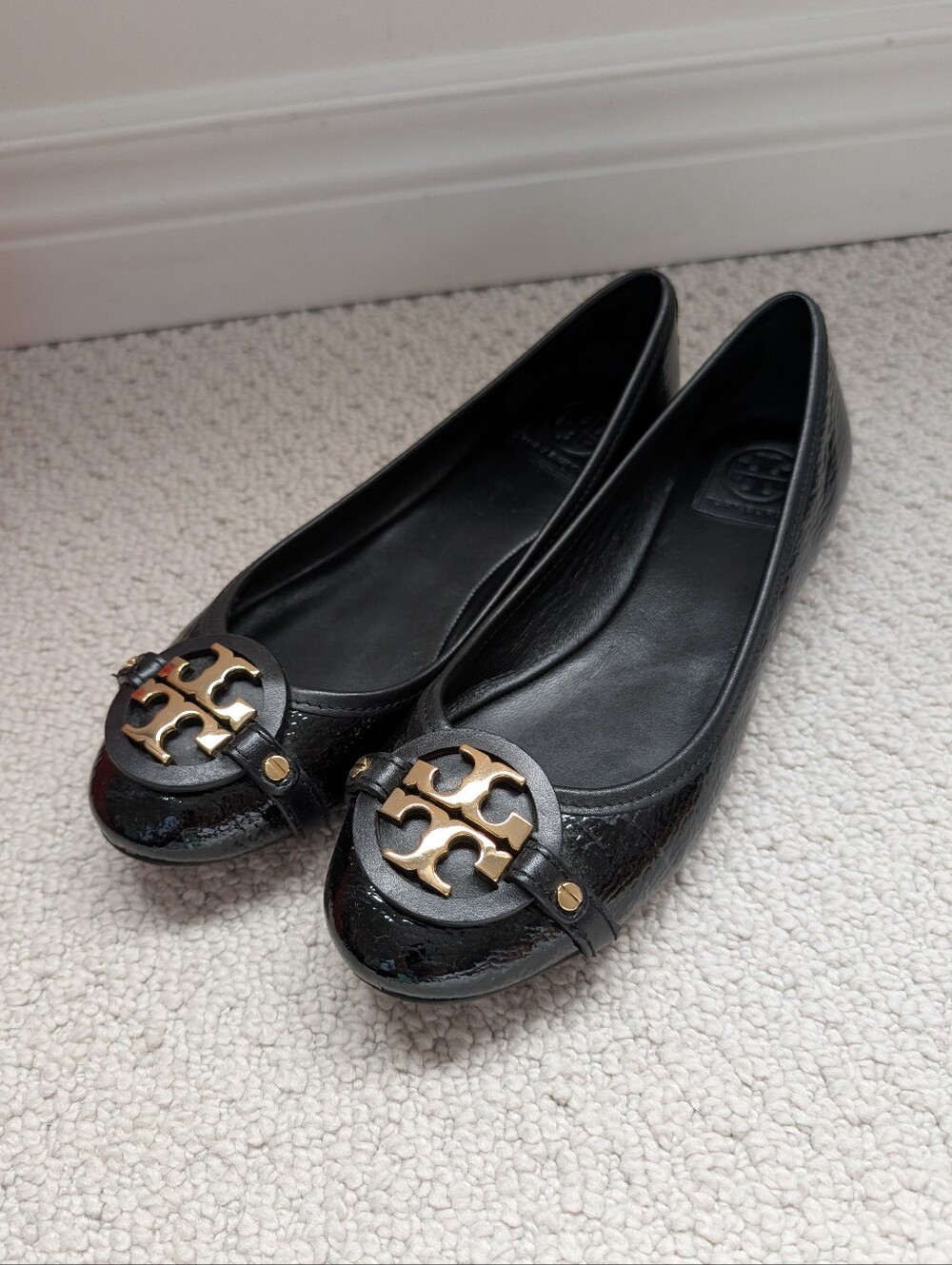 Tory Burch Black Patent Logo Ballet Flats